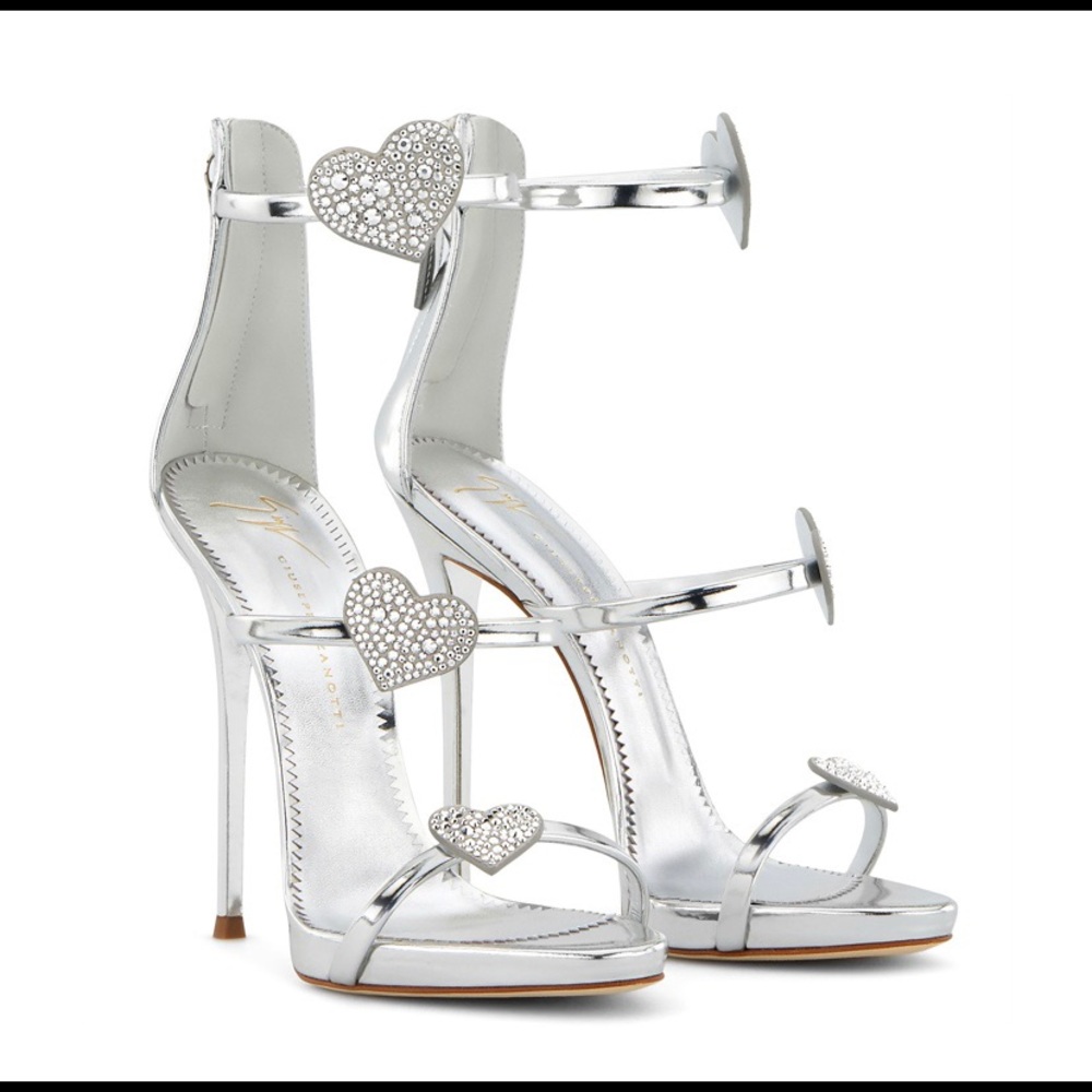 - Giuseppe Metallic Leather Heart Sandal Size 8